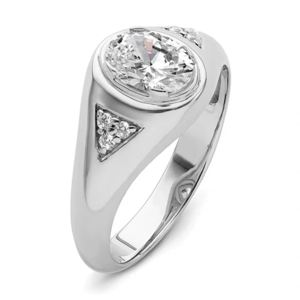 IBGoodman 14K White Gold Lab Grown Diamond Oval Men’s Ring –Modern Luxury
